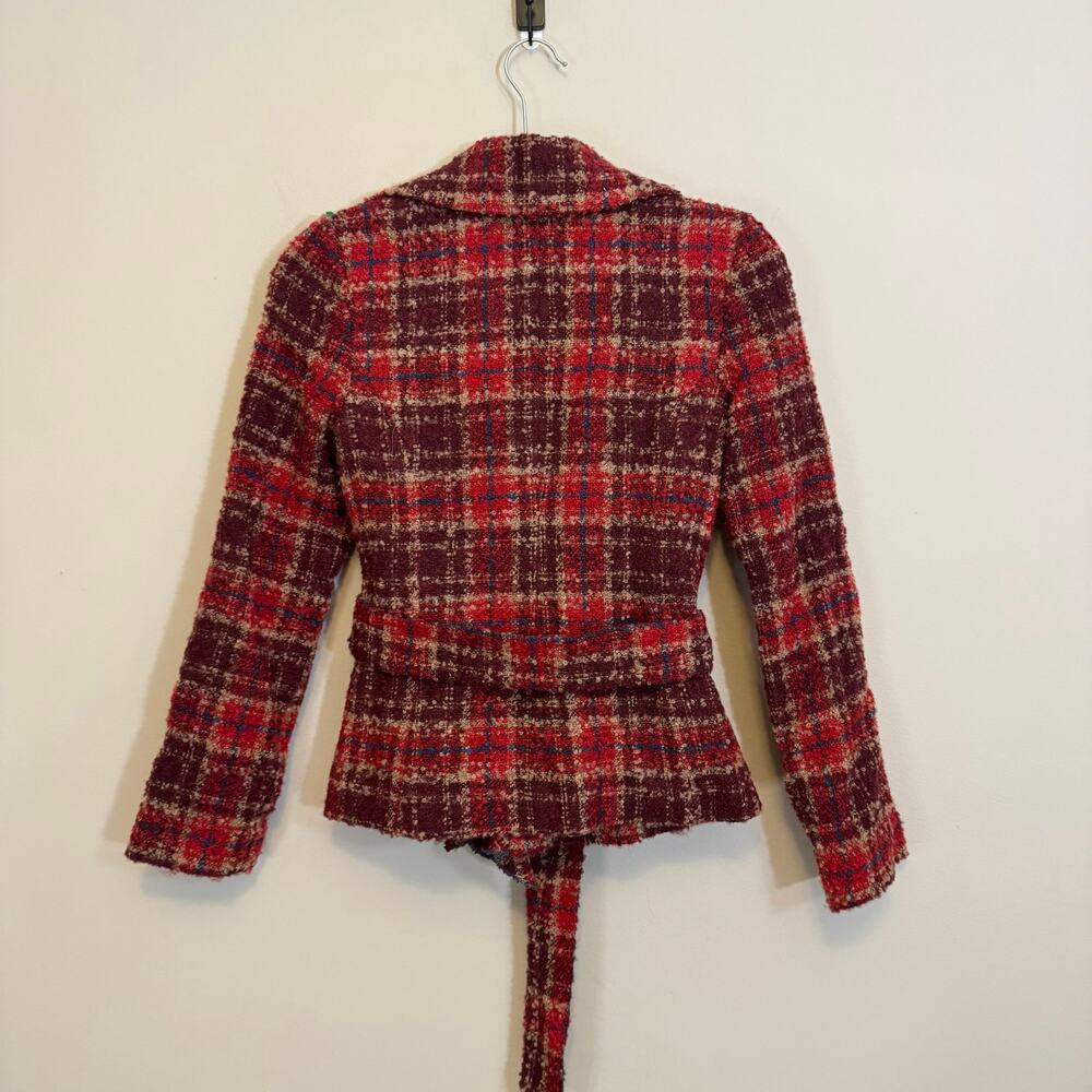 Anthropologie Tabitha Moretown Plaid Wool Jacket  Size 0 Red Casual Workwear NWT - Picture 3 of 8
